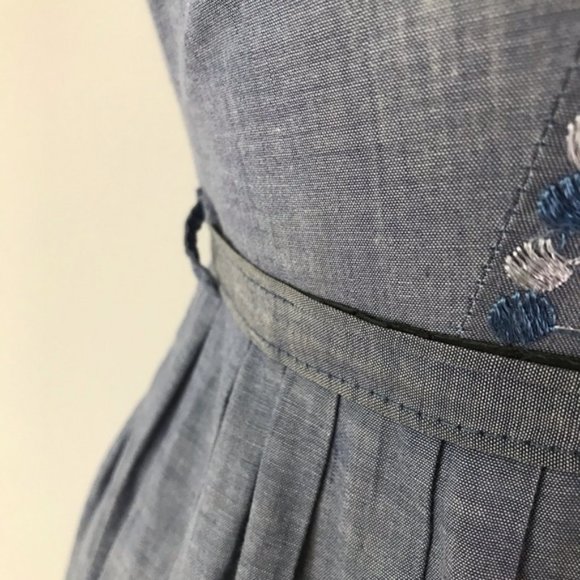 Vintage 1950s Embroidered Shirt Dress Chambray L - Picture 9 of 9